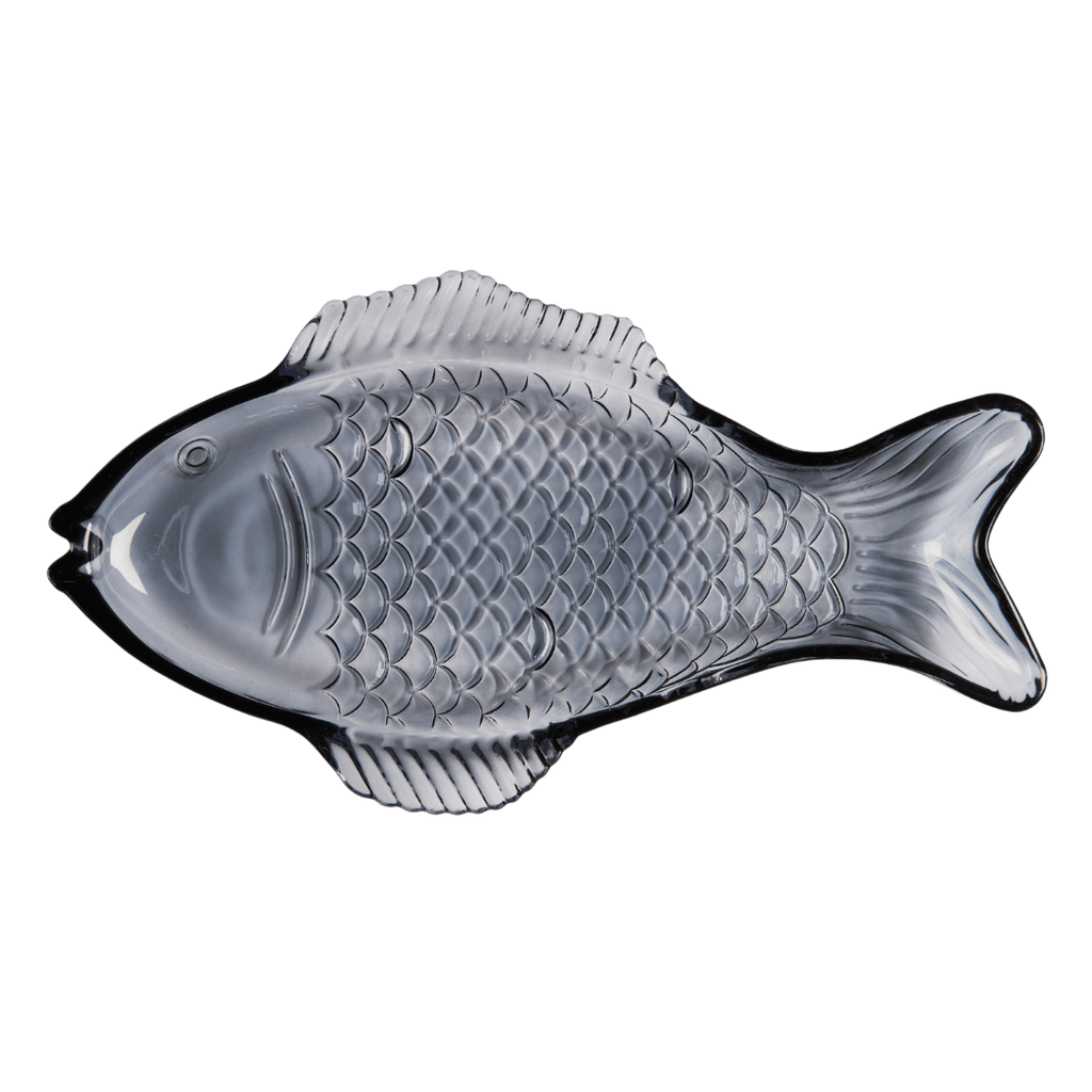 Plat Poisson en Verre Bleu Fumé - Grand Modèle