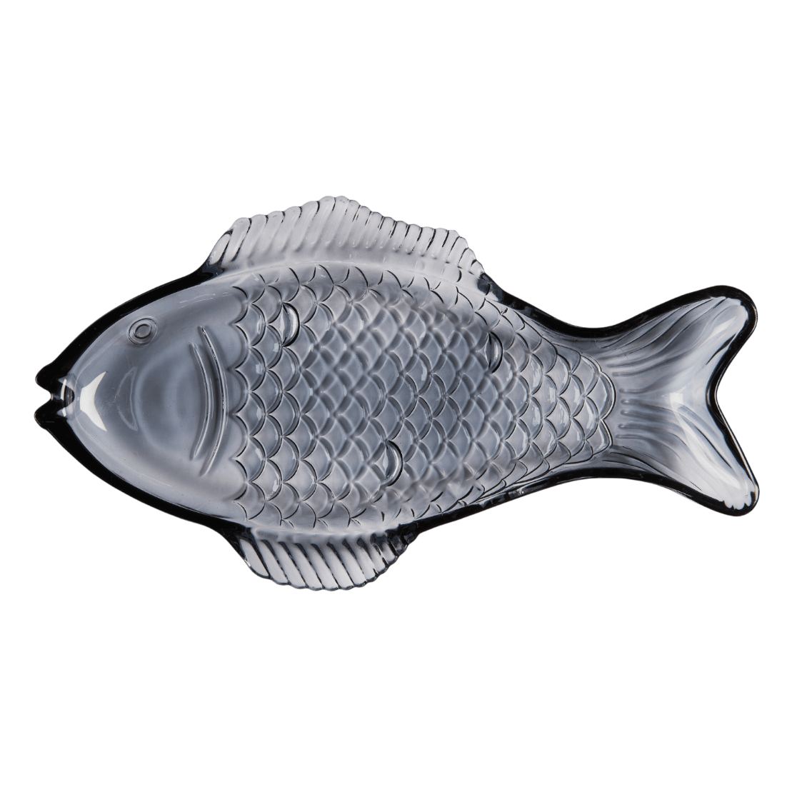 Plat Poisson en Verre Bleu Fumé - Grand Modèle
