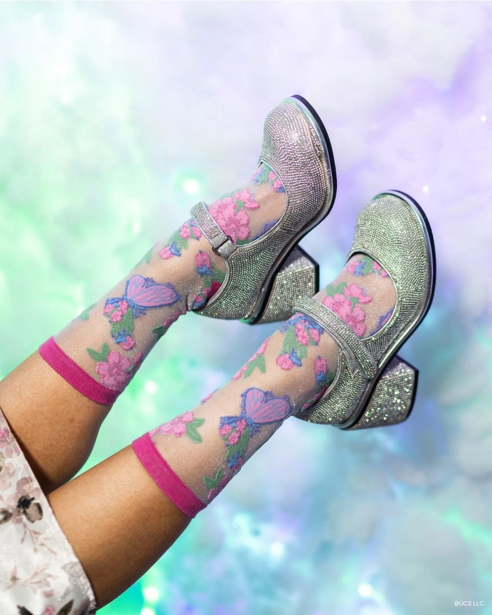Chaussettes transparentes Papillons & Fleurs de Cerisier