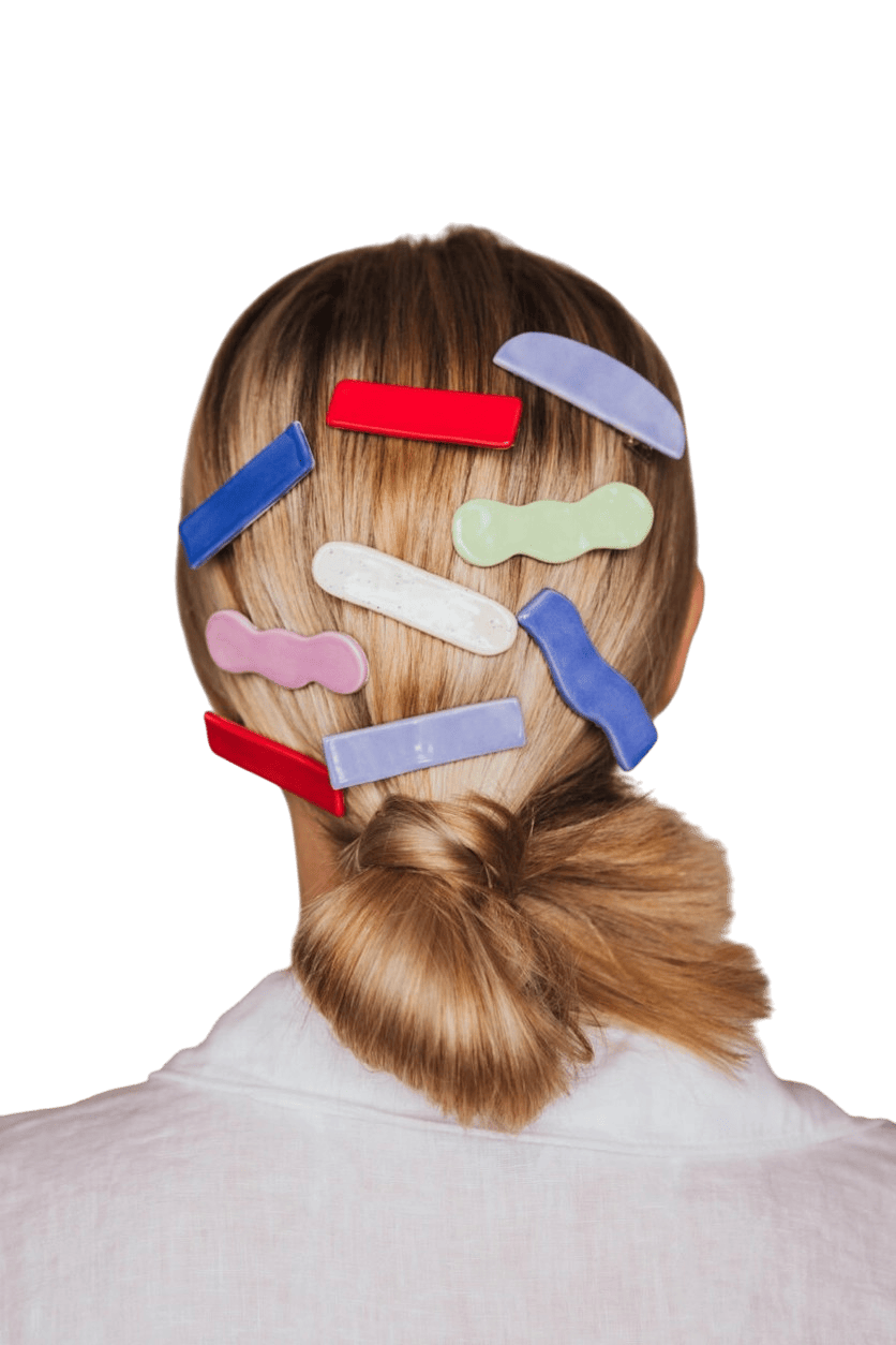 Barrette en céramique émaillée bleue artisanale