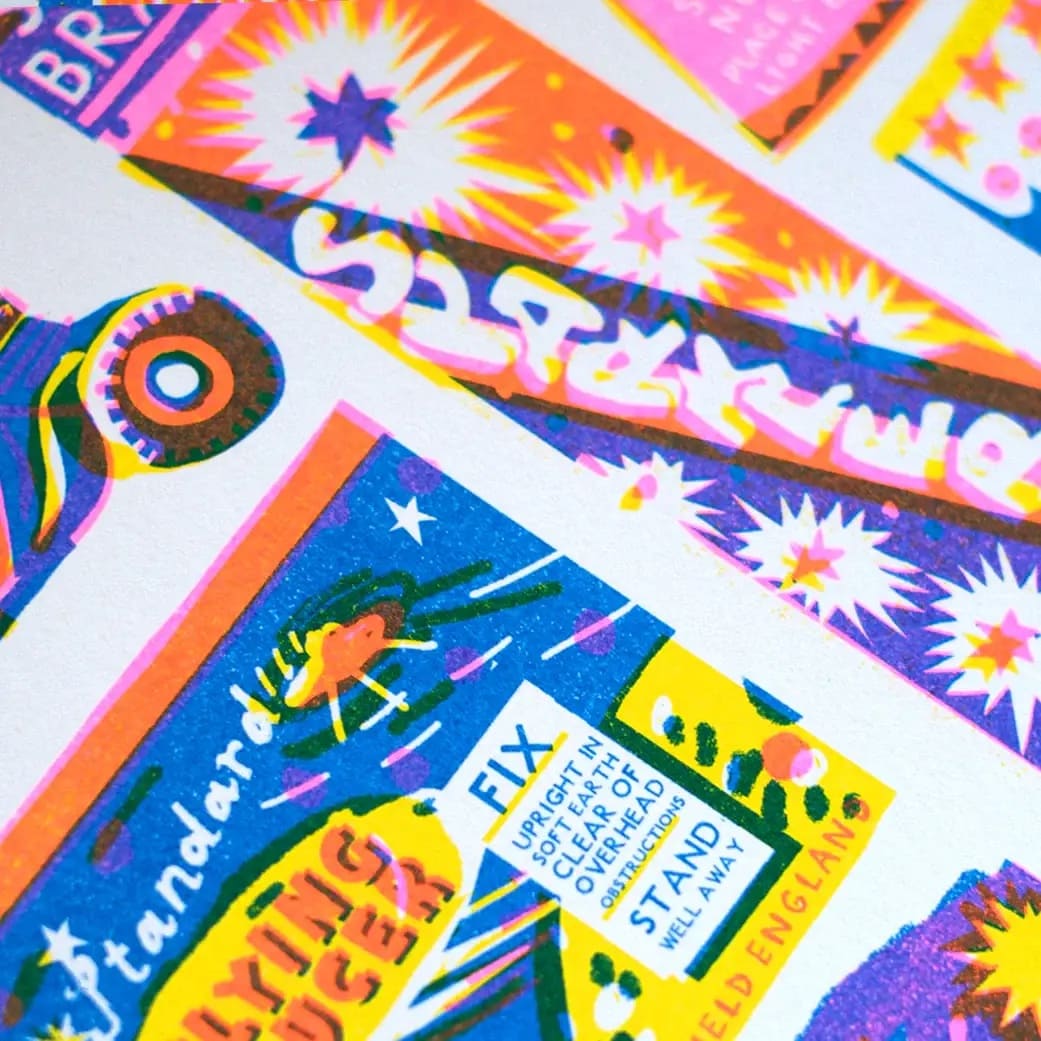 Affiche Risographie Feux d’Artifice Vintage