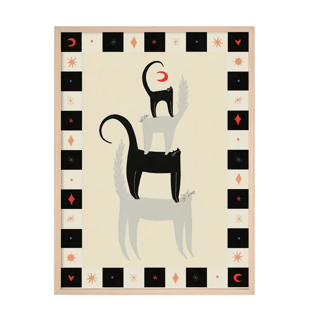Affiche Cat Friends A3 - Chats & Lune Croissante