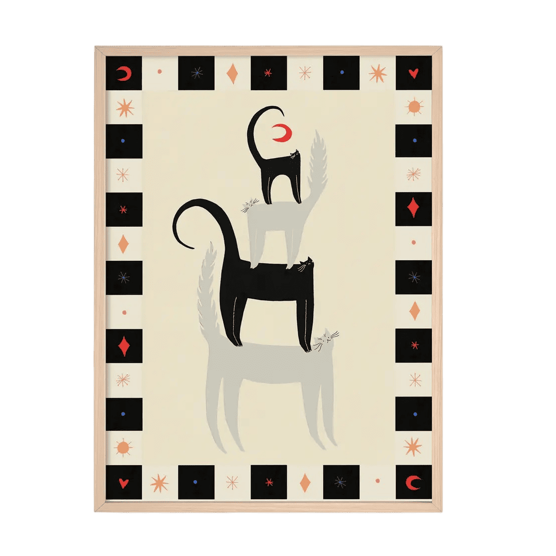 Affiche Cat Friends A3 - Chats & Lune Croissante