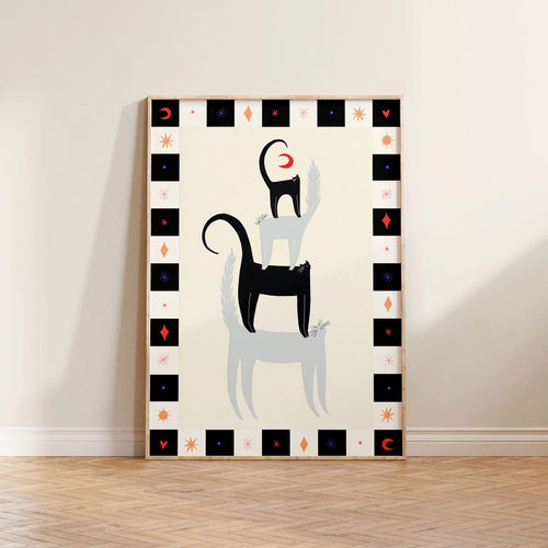 Affiche Cat Friends A3 - Chats & Lune Croissante