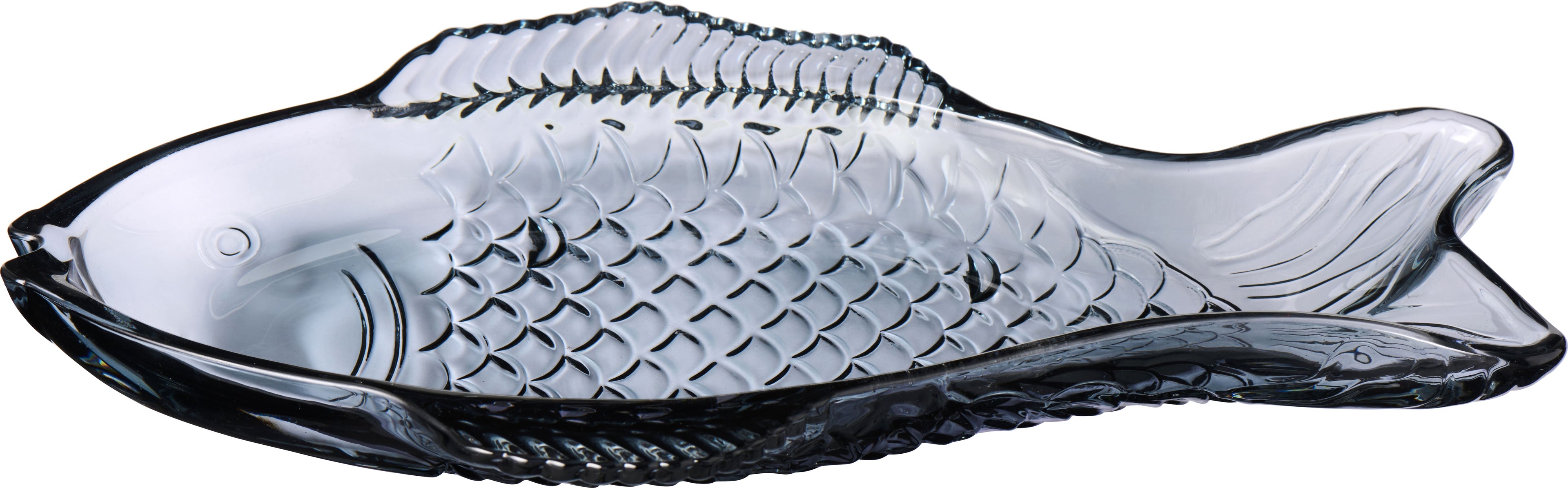 Plat Poisson en Verre Bleu Fumé - Grand Modèle