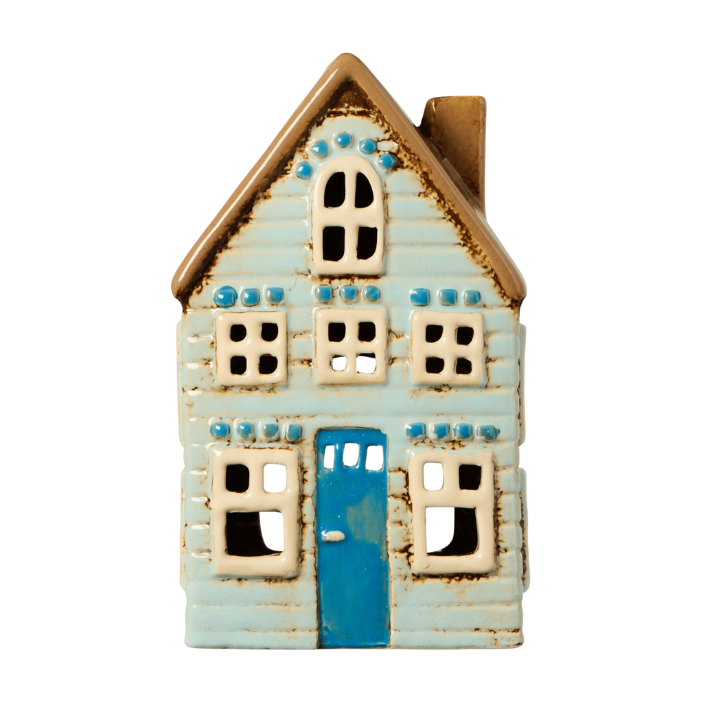 Maison Décorative Scandinave Bleue - Photophore en Céramique