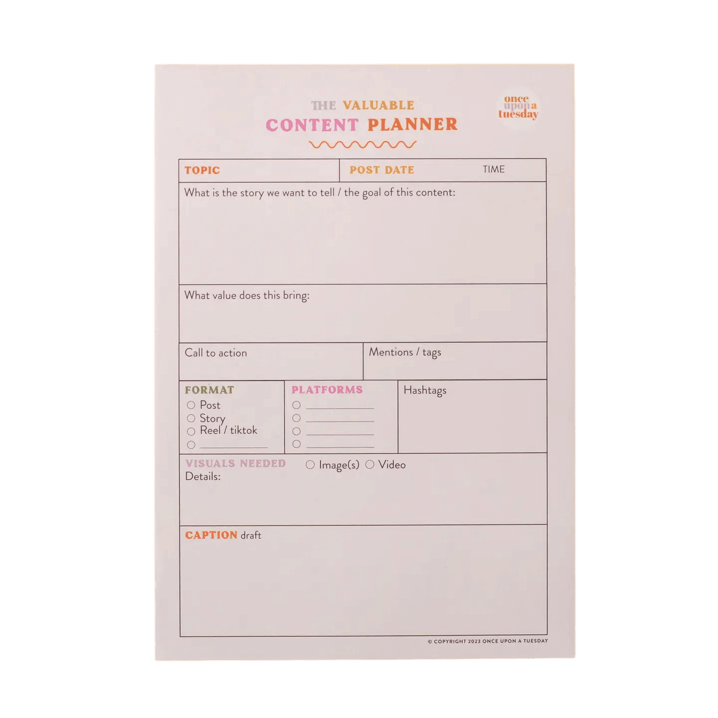 Planner réseaux sociaux quotidien A5