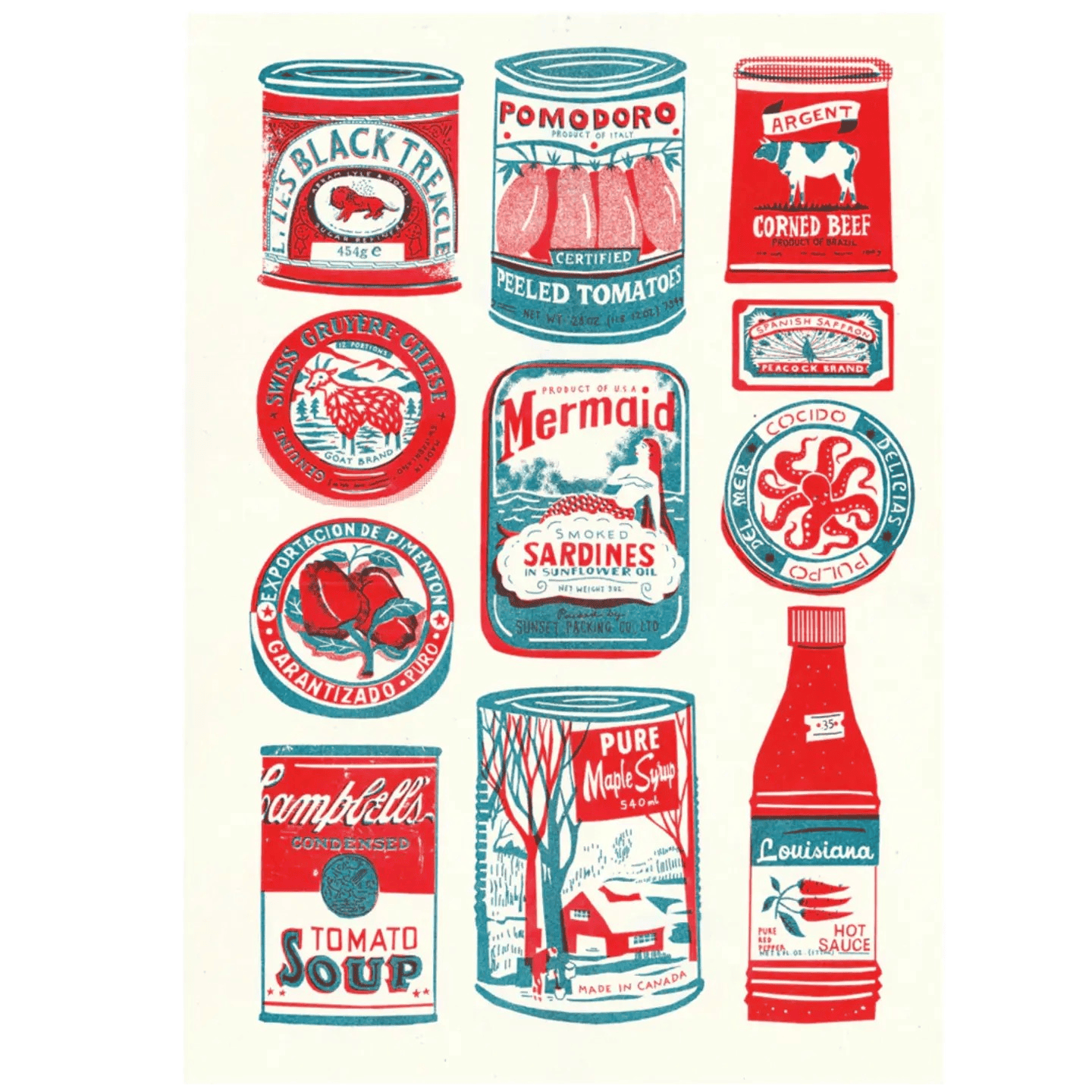 Affiche Risographie Packagings Alimentaires Vintage