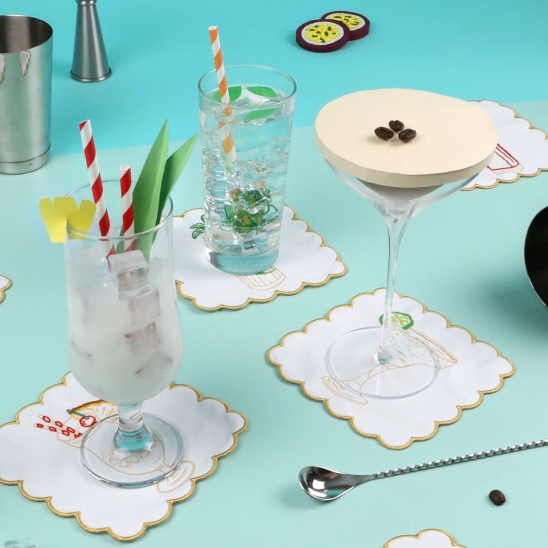 Kit Broderie Serviettes Cocktails Vintage