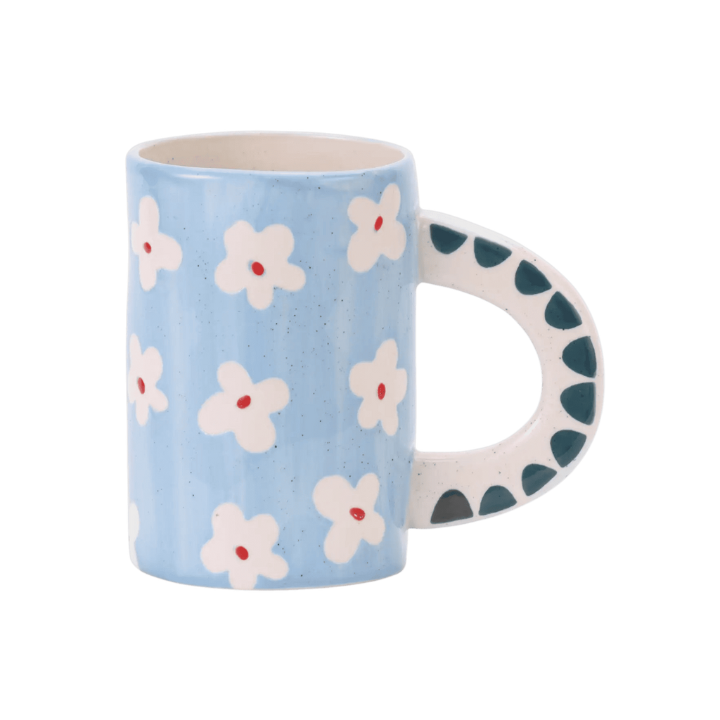 Mug floral bleu peint à la main en grès