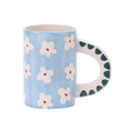 Mug floral bleu peint à la main en grès