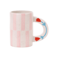 Mug floral rayures roses peint à la main en grès
