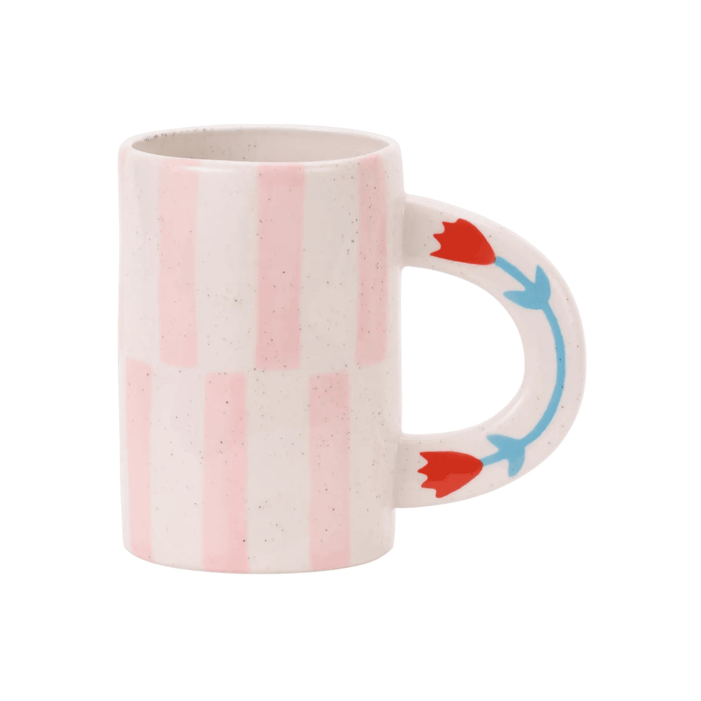 Mug floral rayures roses peint à la main en grès