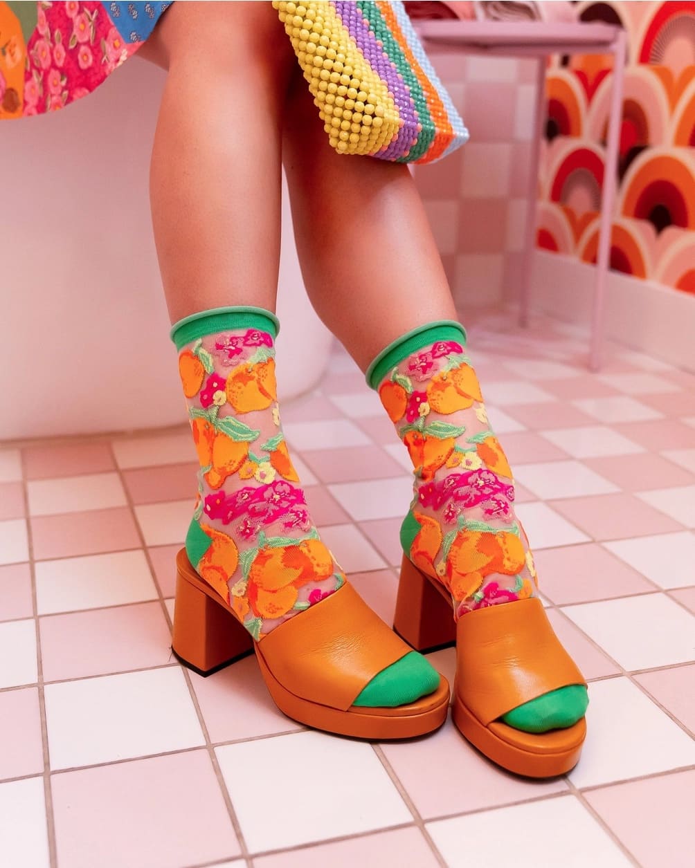 Chaussettes transparentes Orange Floral