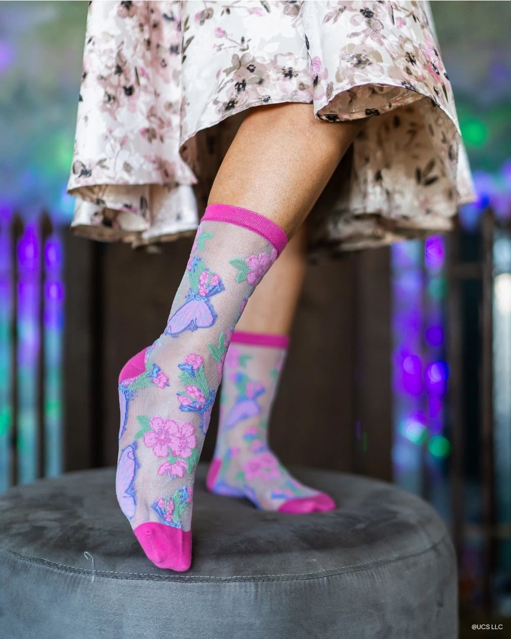 Chaussettes transparentes Papillons & Fleurs de Cerisier