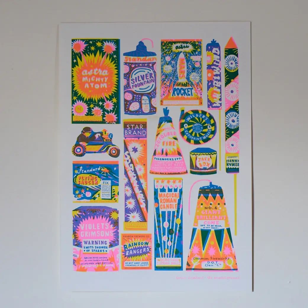 Affiche Risographie Feux d’Artifice Vintage