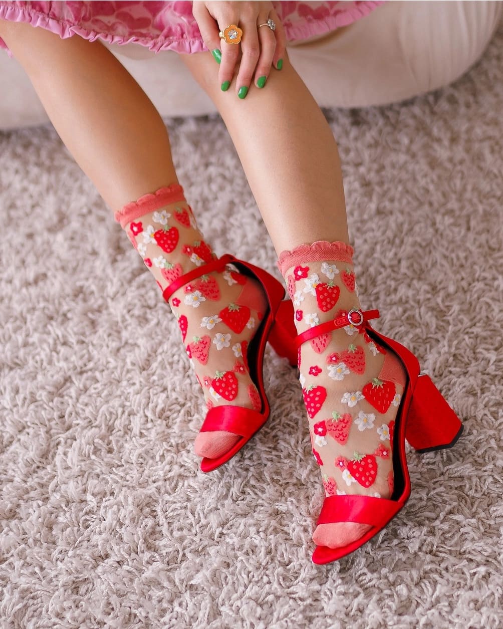 Chaussettes Transparentes - Fraises & Marguerites