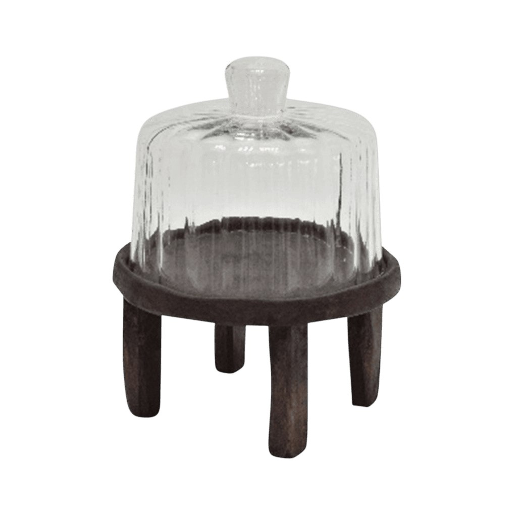 Présentoir cloche en verre et bois sur pied - Grand modèle