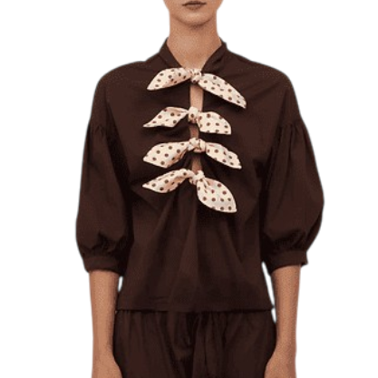 Blouse marron à pois rouges Carmen Says