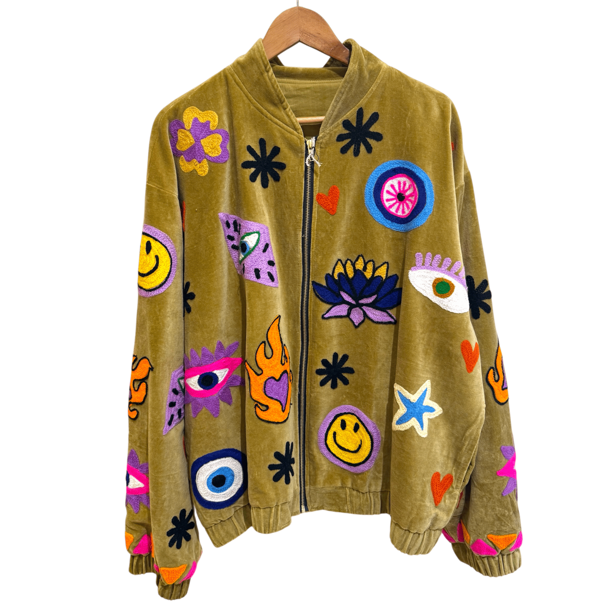 Bomber oversize en velours et brodée Smiley - Veste unisexe originale