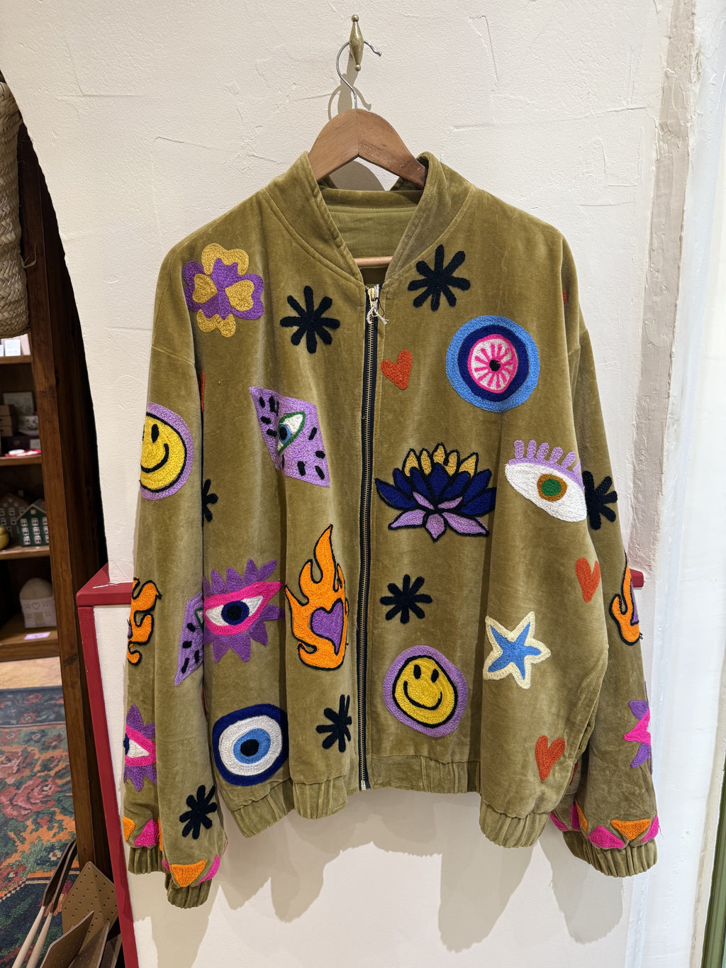 Bomber oversize en velours et brodée Smiley - Veste unisexe originale