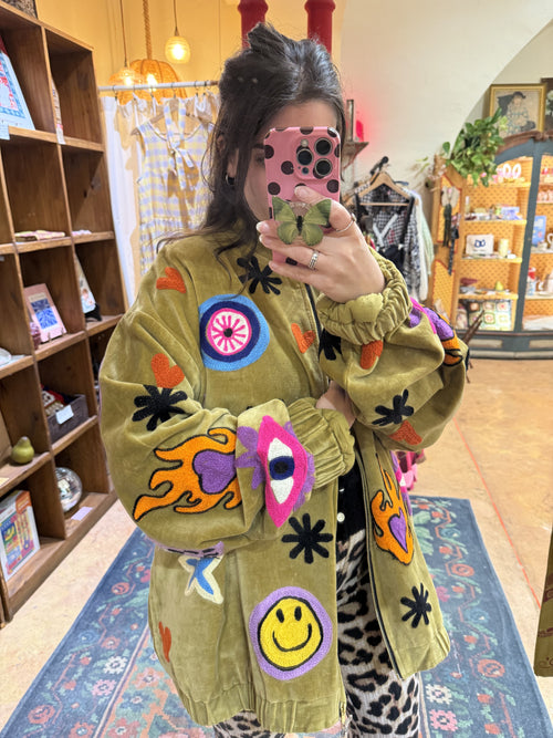 Bomber oversize en velours et brodée Smiley - Veste unisexe originale