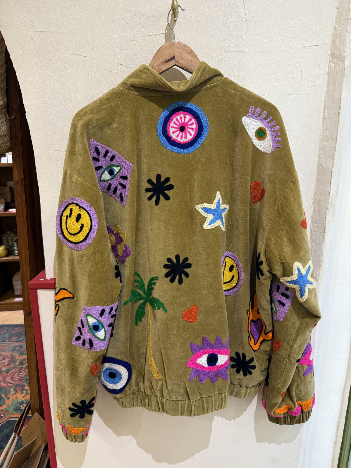 Bomber oversize en velours et brodée Smiley - Veste unisexe originale