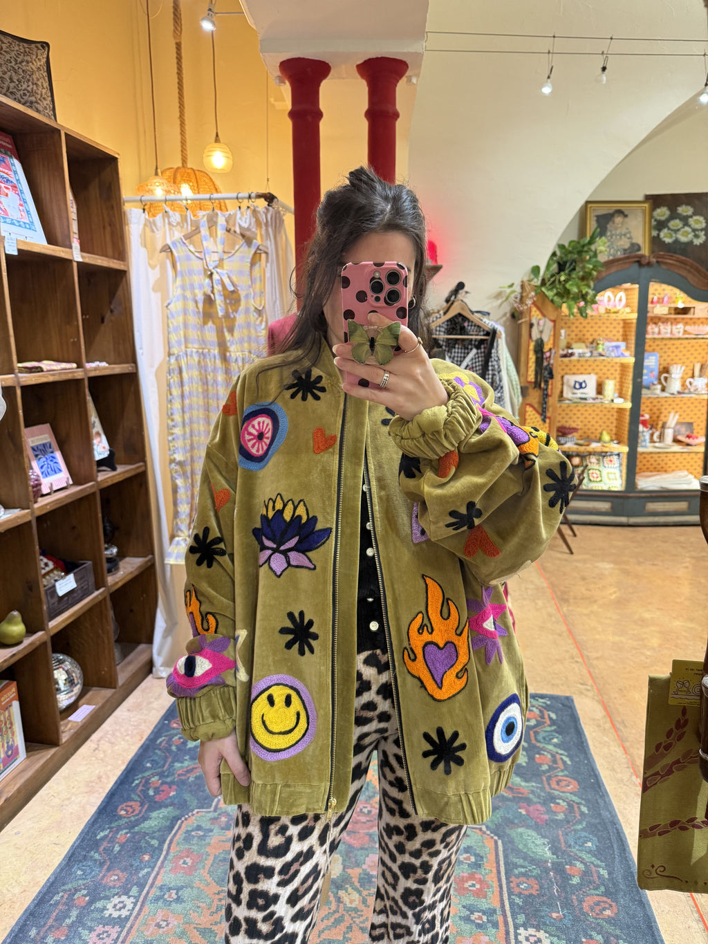 Bomber oversize en velours et brodée Smiley - Veste unisexe originale