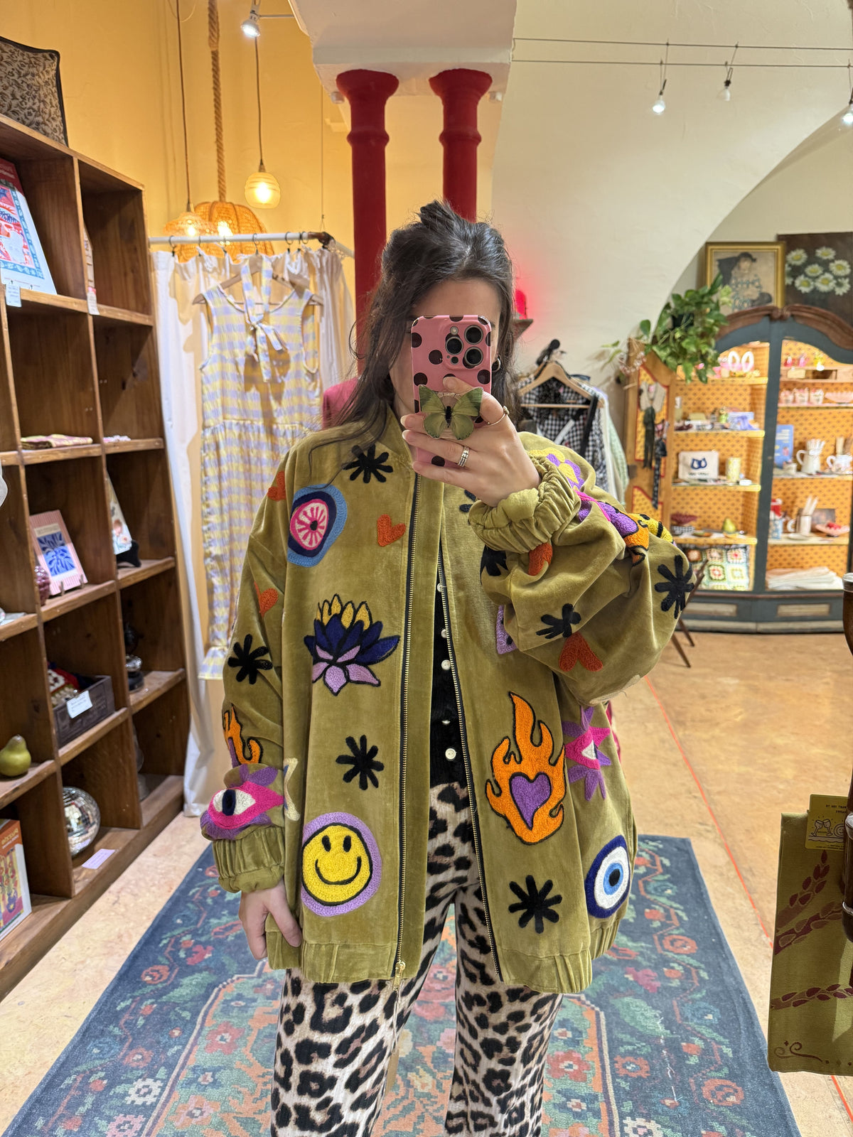 Bomber oversize en velours et brodée Smiley - Veste unisexe originale