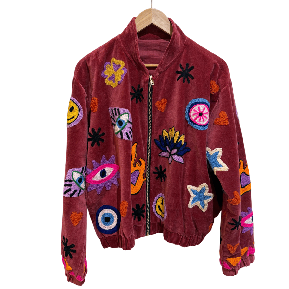 Bomber en velours et brodée Smiley - Veste unisexe originale