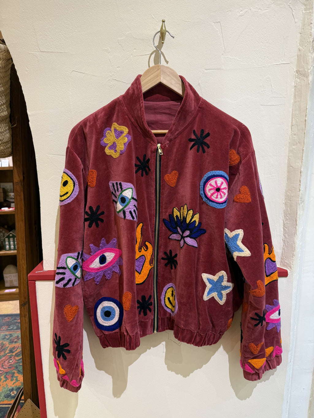 Bomber en velours et brodée Smiley - Veste unisexe originale