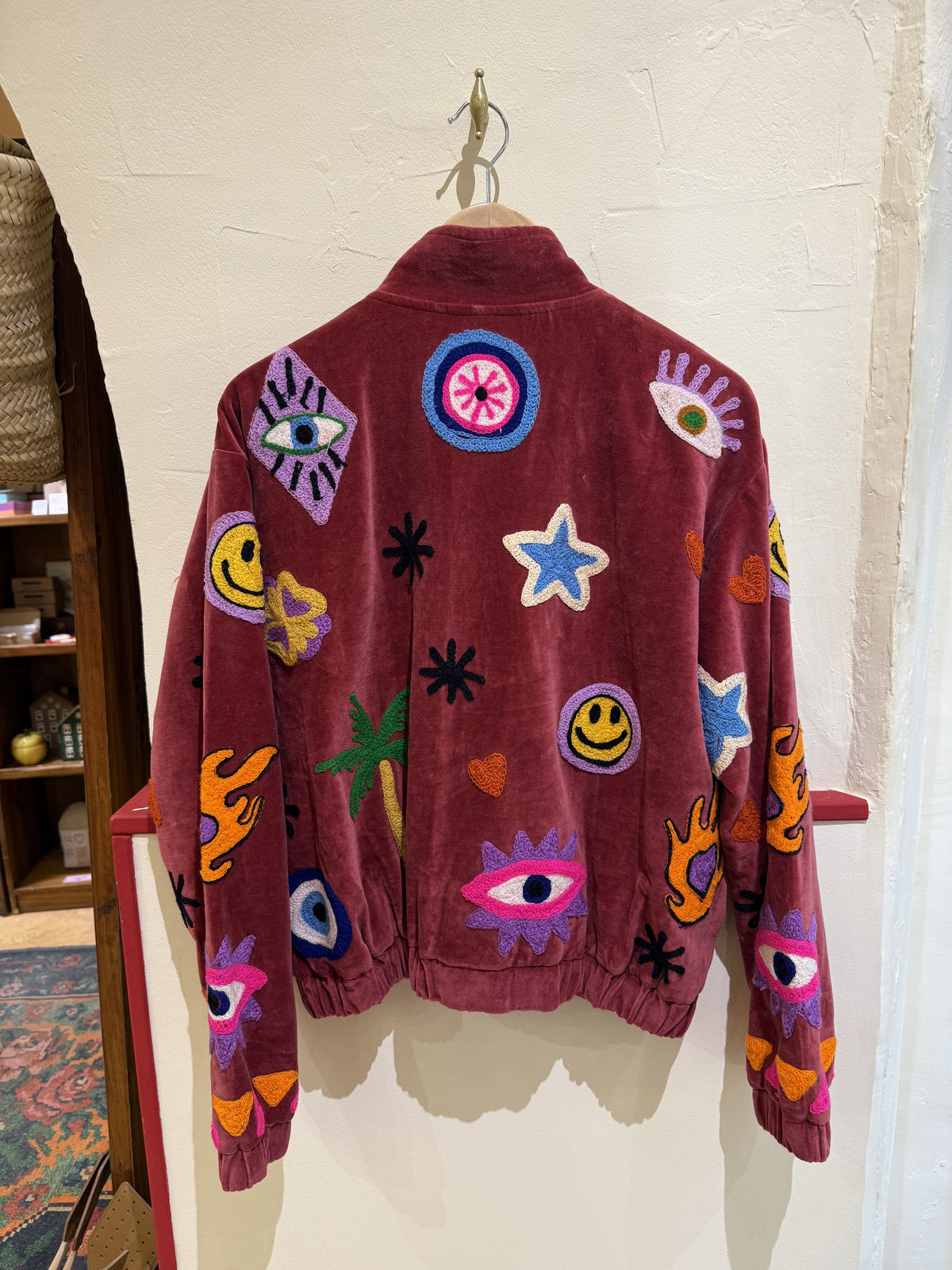 Bomber en velours et brodée Smiley - Veste unisexe originale