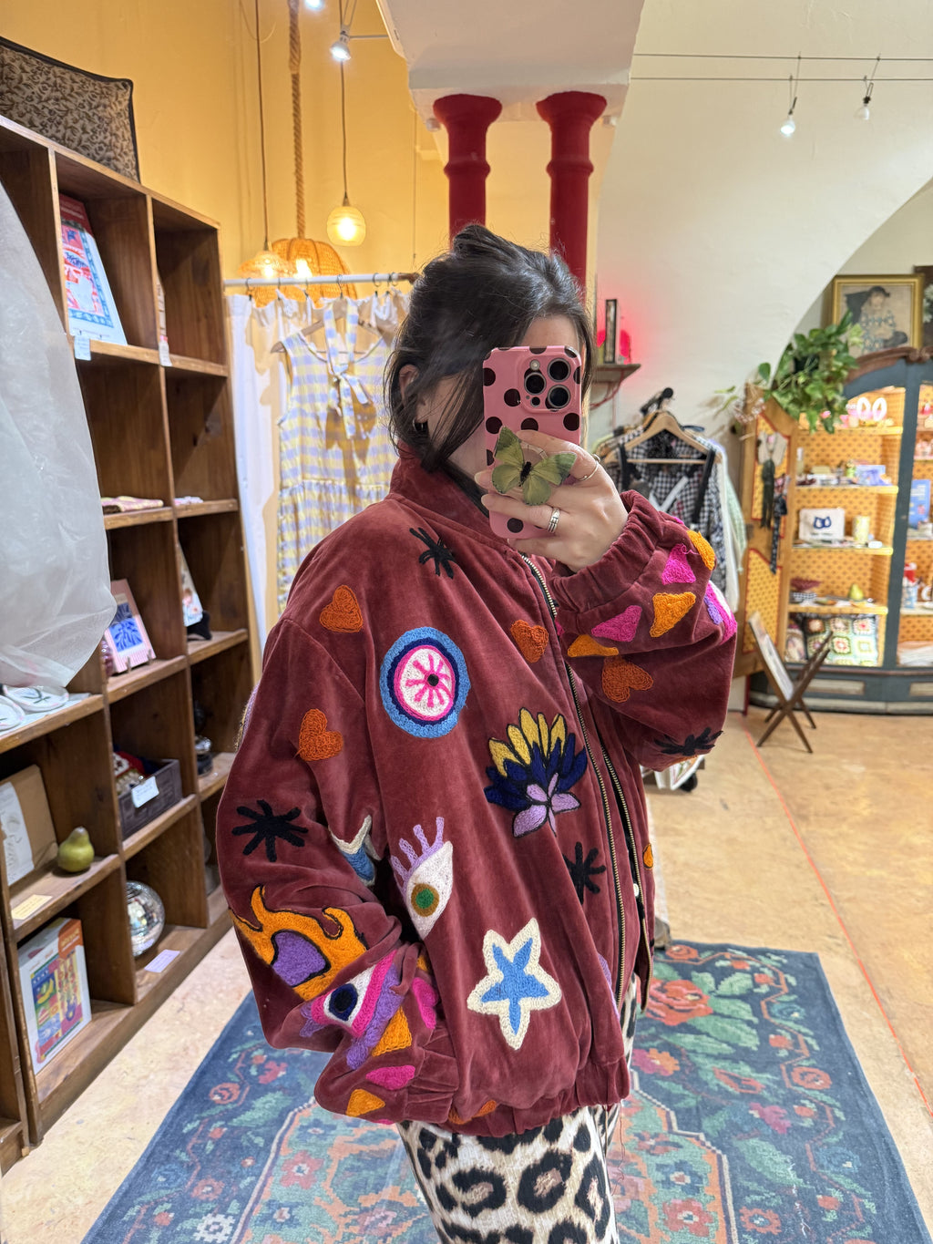 Bomber en velours et brodée Smiley - Veste unisexe originale