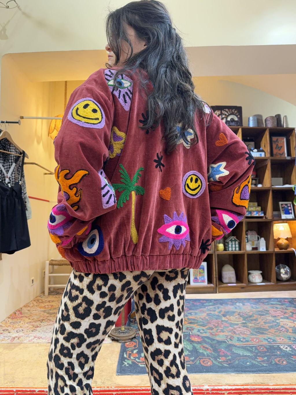 Bomber en velours et brodée Smiley - Veste unisexe originale