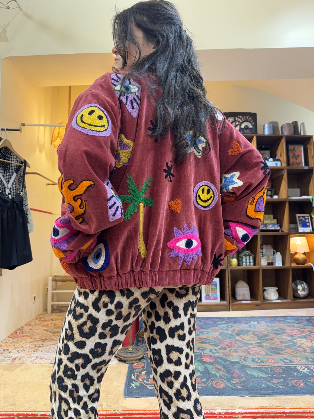 Bomber en velours et brodée Smiley - Veste unisexe originale