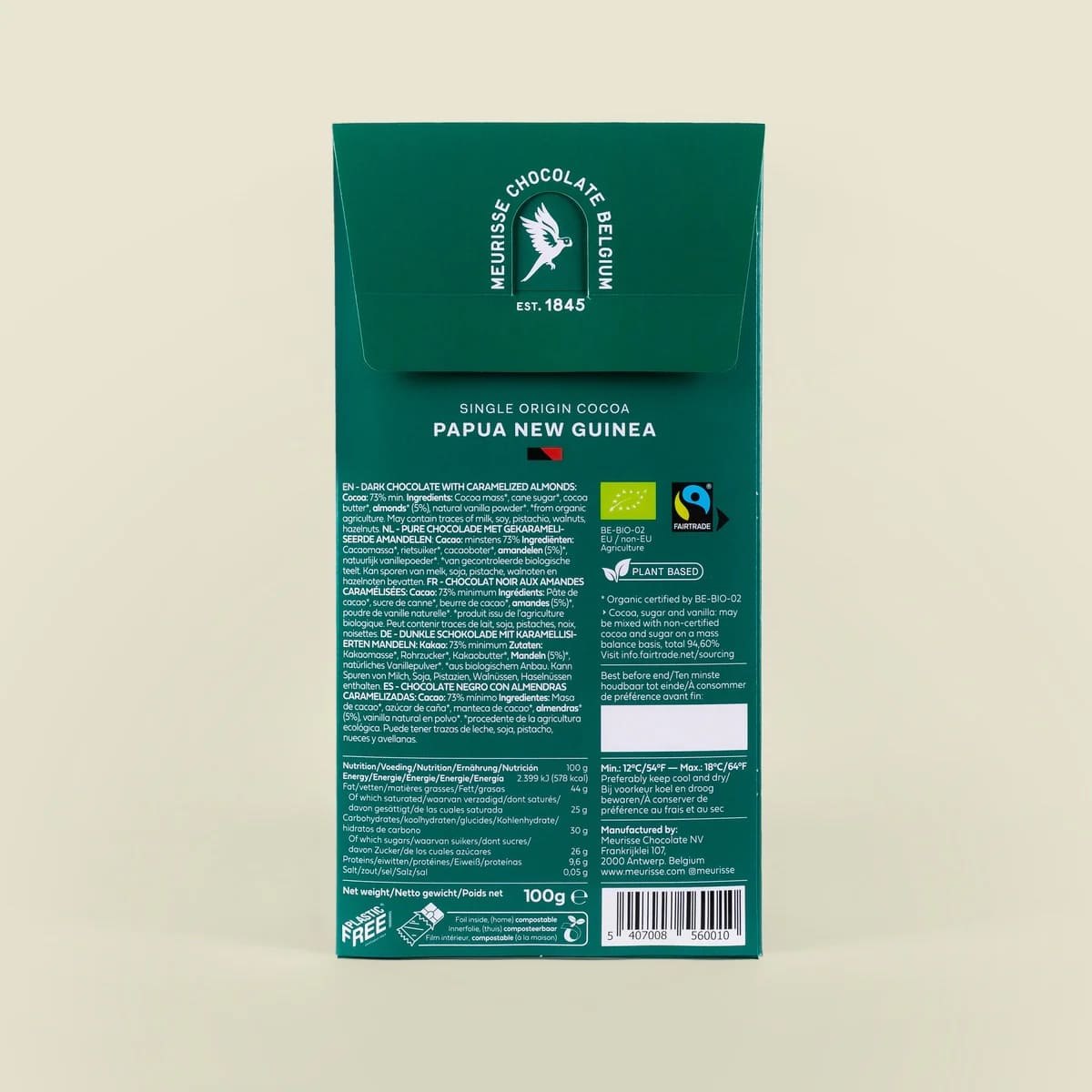 Chocolat noir bio aux amandes caramélisées 73 %