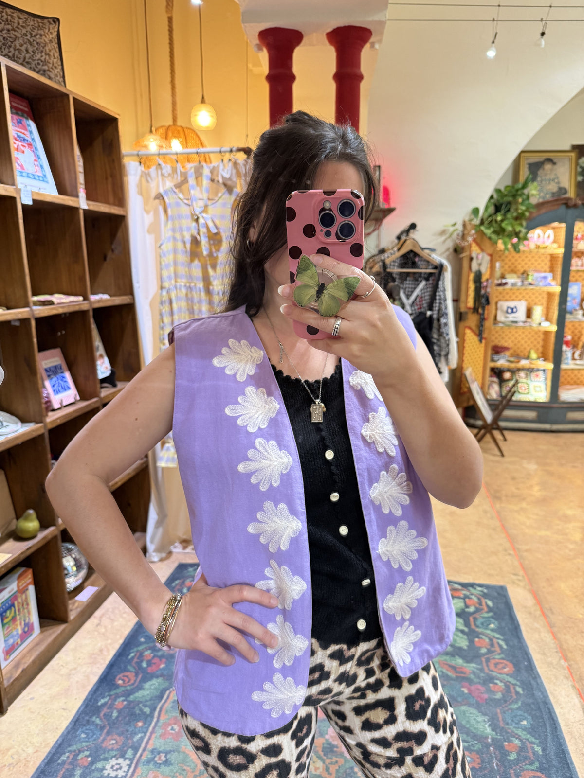 Gilet femme en coton violet clair brodé - « Oops.. fabulous again »