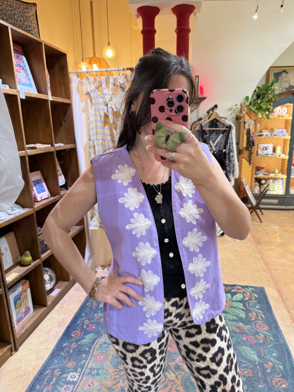 Gilet femme en coton violet clair brodé - « Oops.. fabulous again »