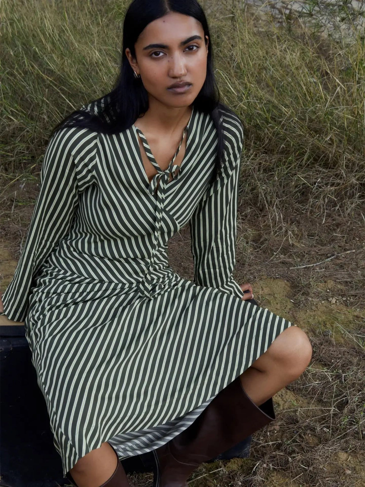 Robe midi verte à rayures - Carmen Says