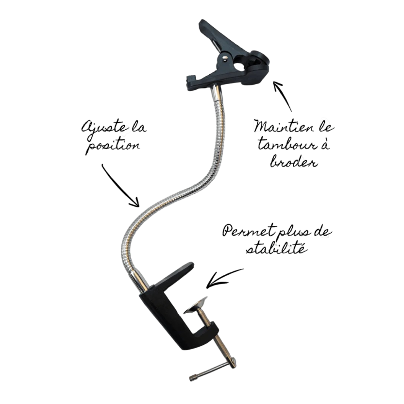 Support ergonomique pour tambour à broder avec fixation par étau