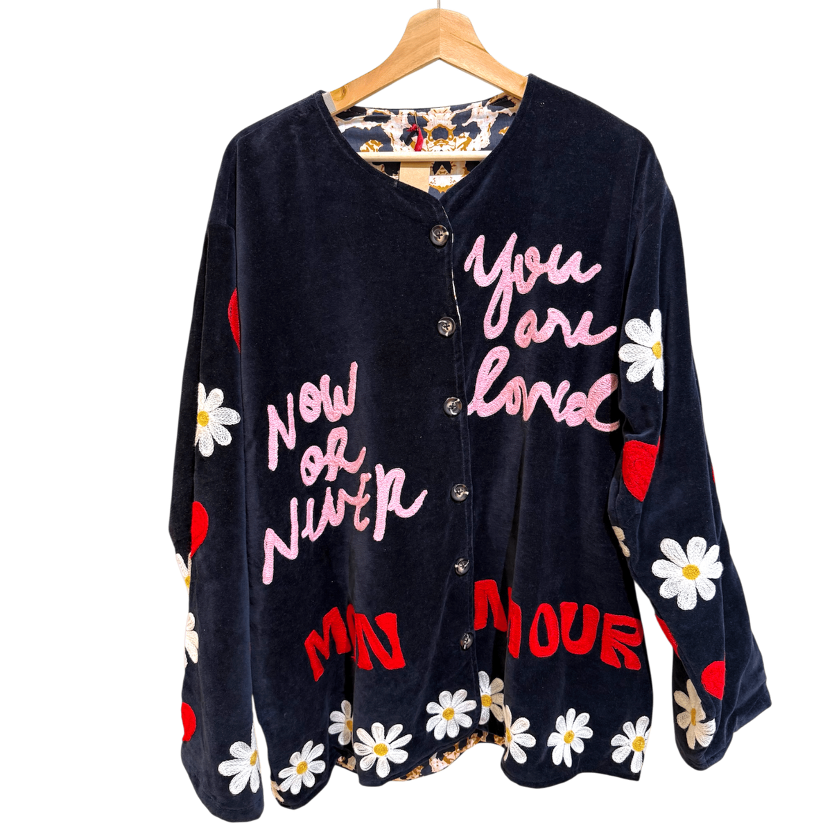 Veste en velours et brodée Amour - Veste femme originale