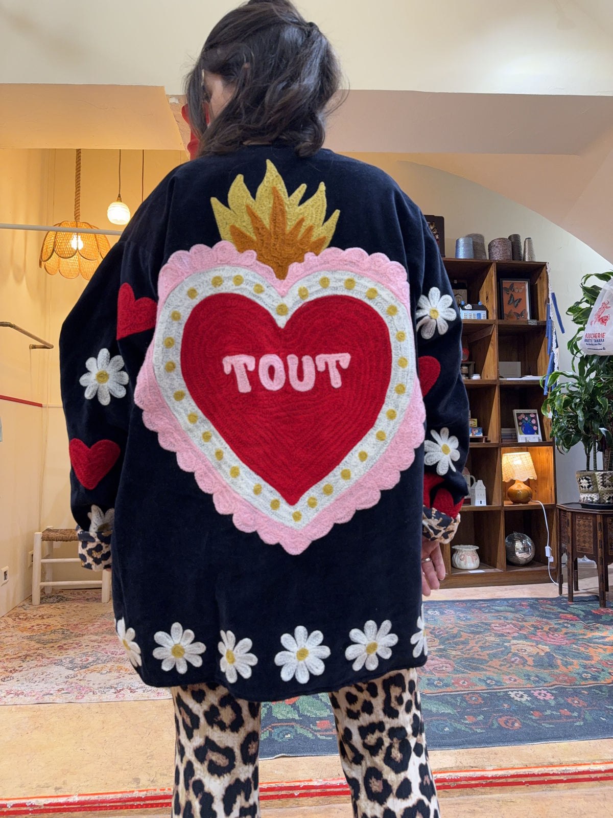 Veste en velours et brodée Amour - Veste femme originale