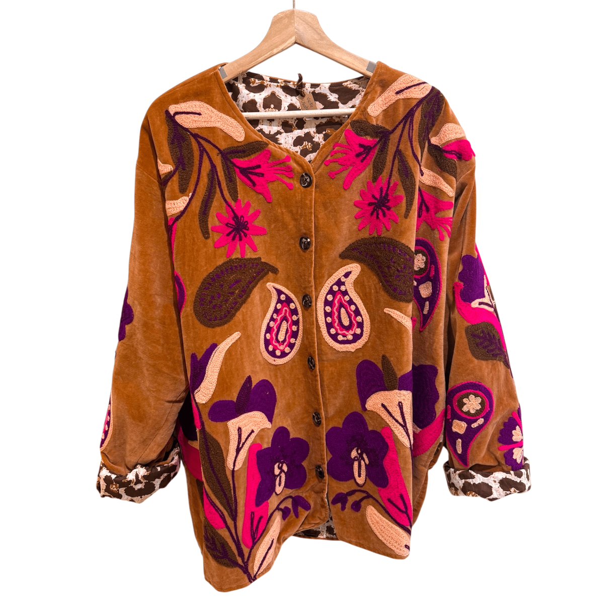 Veste en velours et brodée Fleurs - Veste femme originale