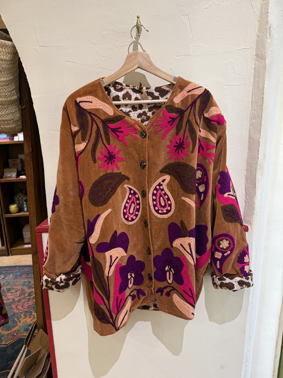 Veste en velours et brodée Fleurs - Veste femme originale