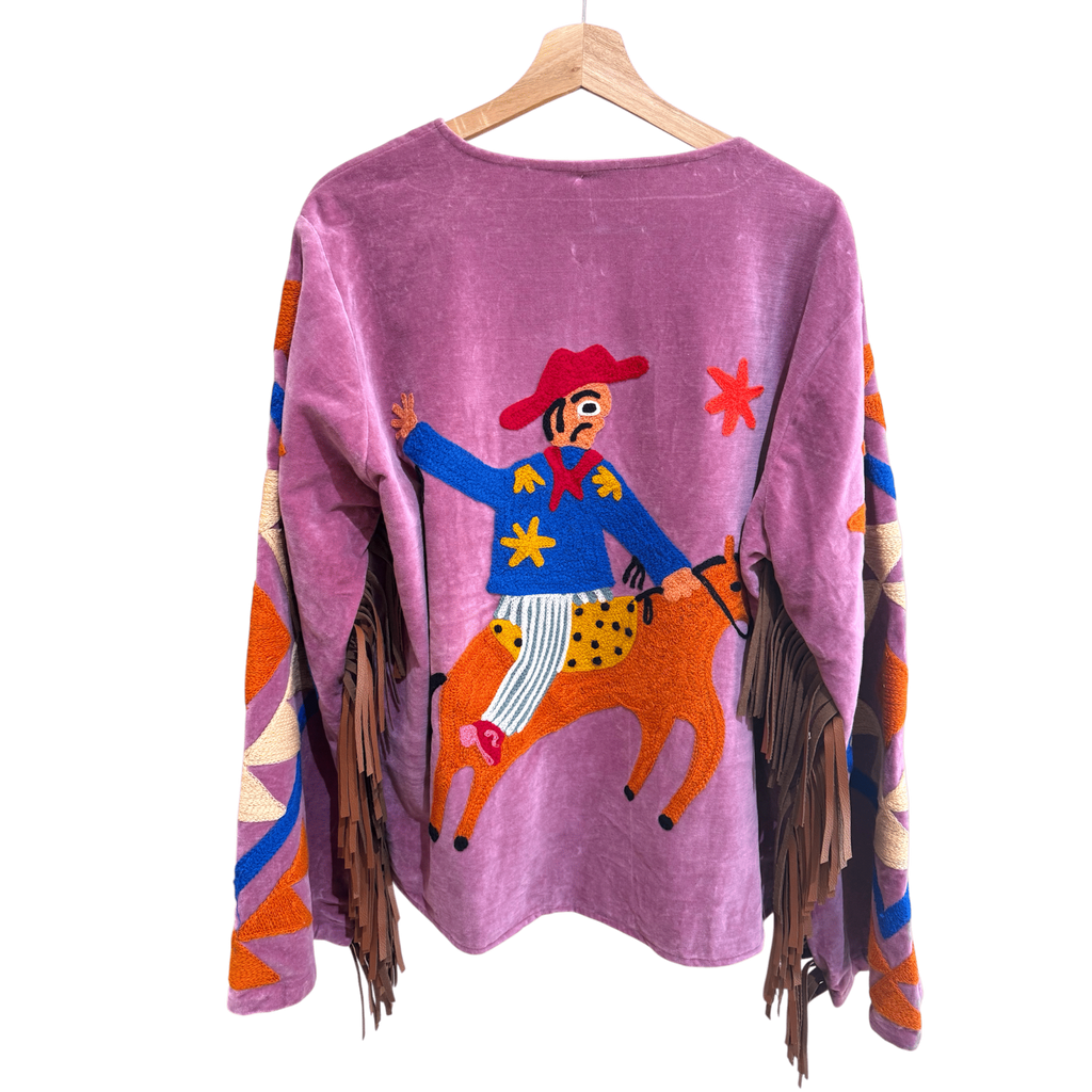 Veste femme en velours brodée western - Franges