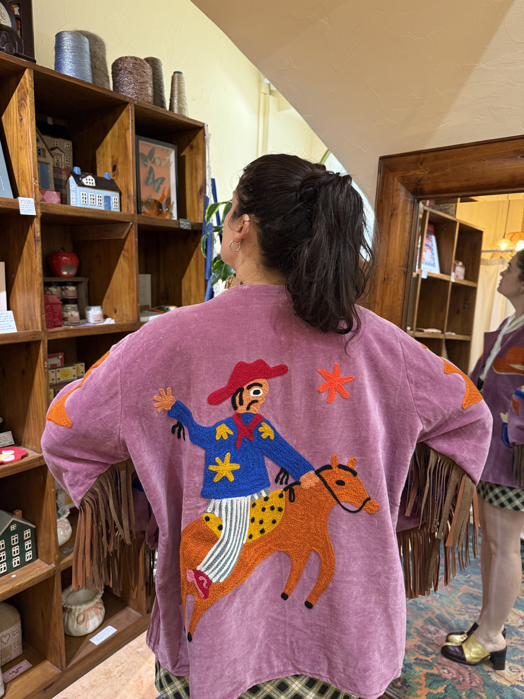 Veste femme en velours brodée western - Franges