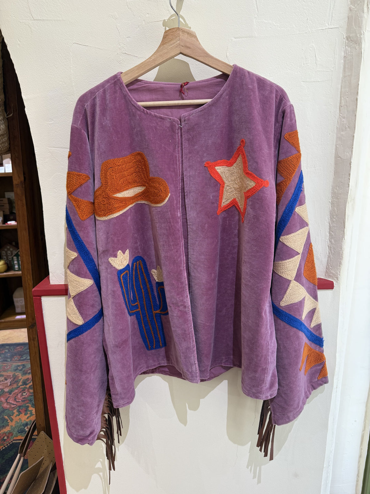 Veste femme en velours brodée western - Franges