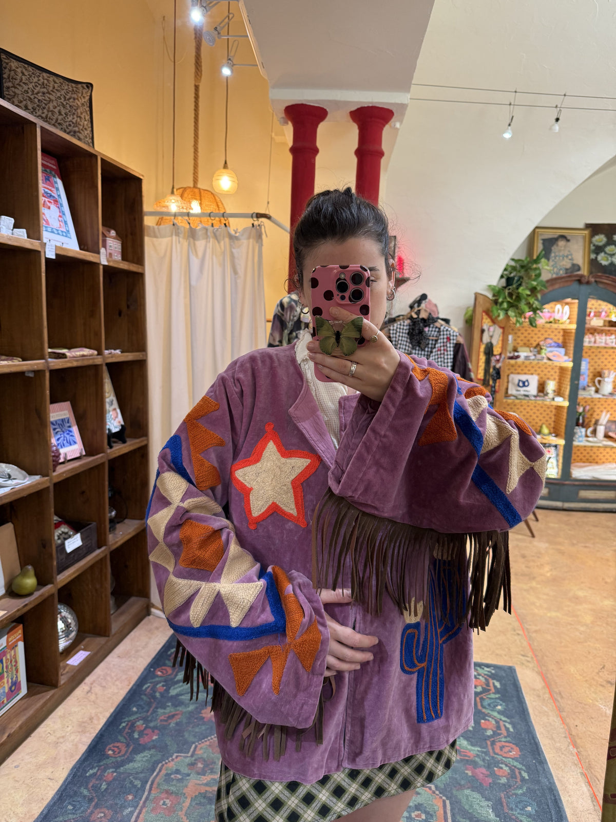 Veste femme en velours brodée western - Franges