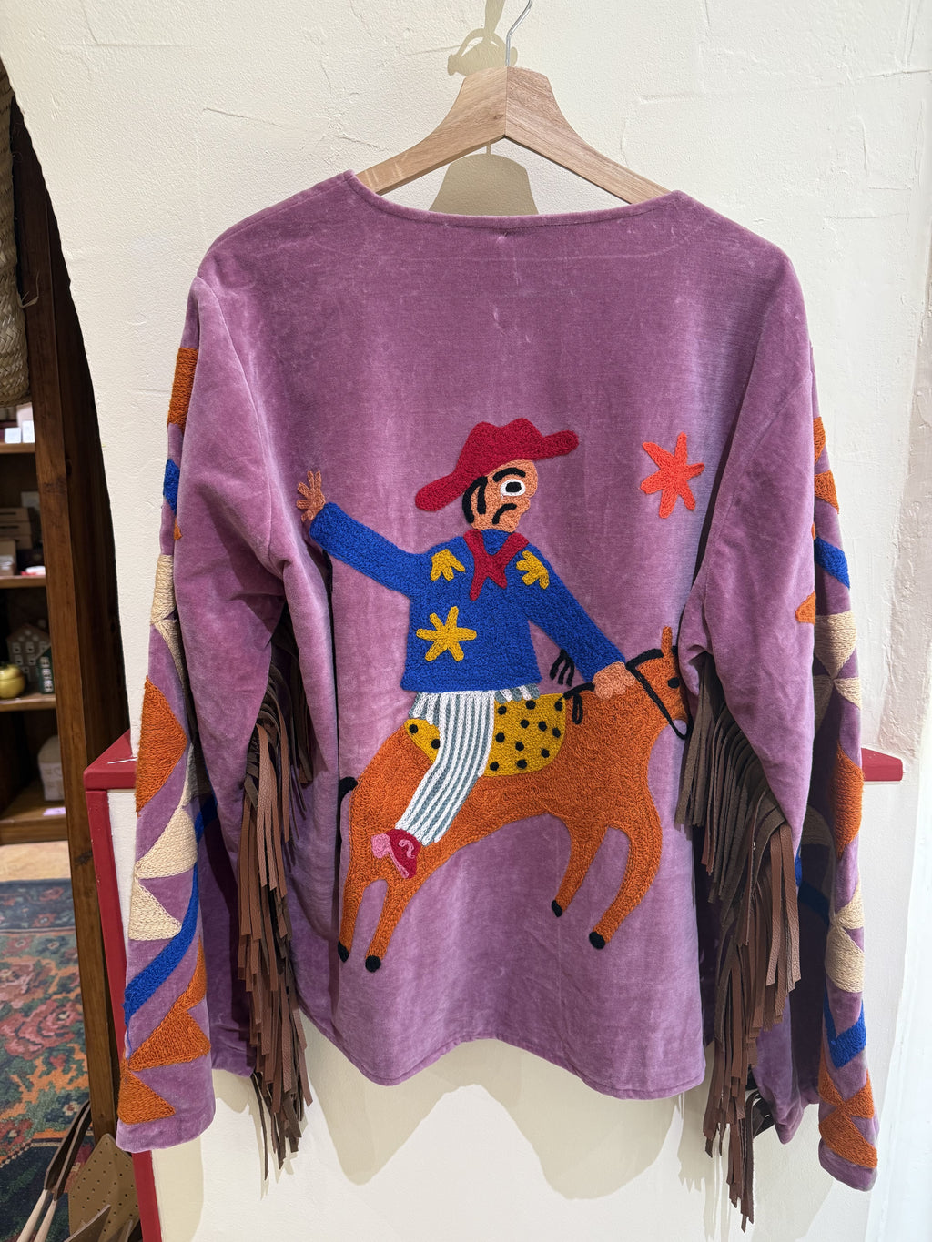 Veste femme en velours brodée western - Franges