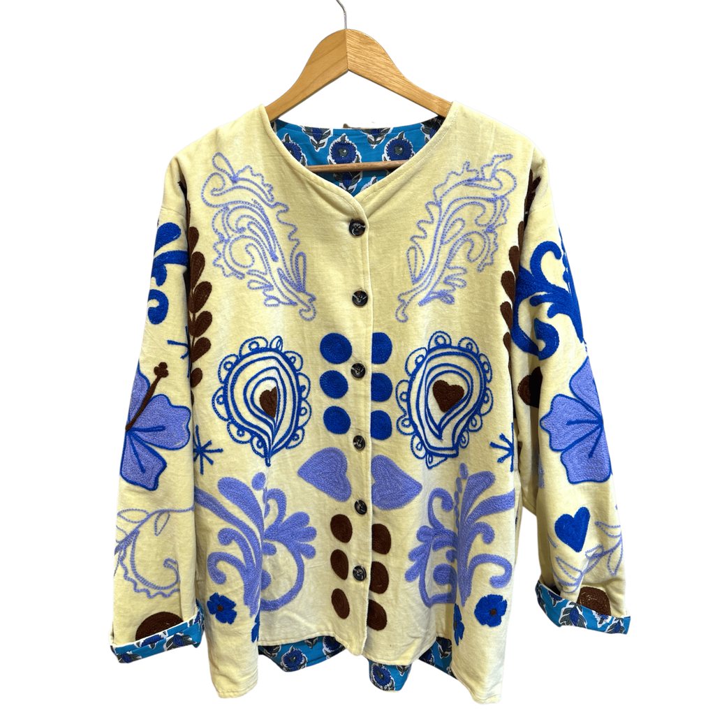 Veste en velours et brodée Hibiscus - Veste femme originale